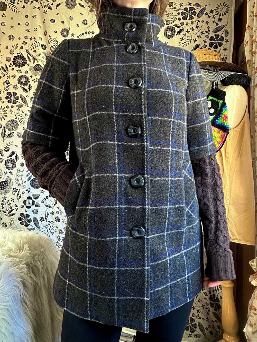 Idra • Wool Blend Layered Look Plaid Swing Coat